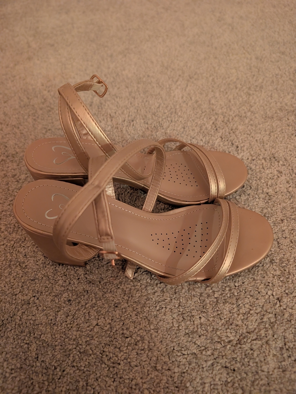 Windsor Metallic Rose Gold Strappy Block Heel Sandals